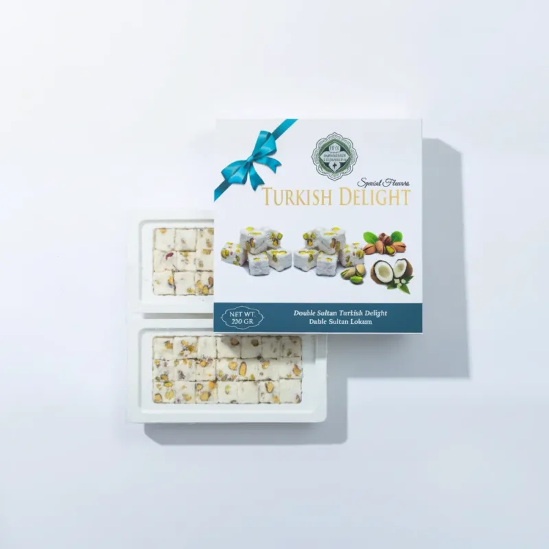 Turkish Delight Double Sultan with Pistachio Covered Coconut 200g (7.05 oz) / 320g (11.29 oz) - Exporgin | Türkiye Comes to You