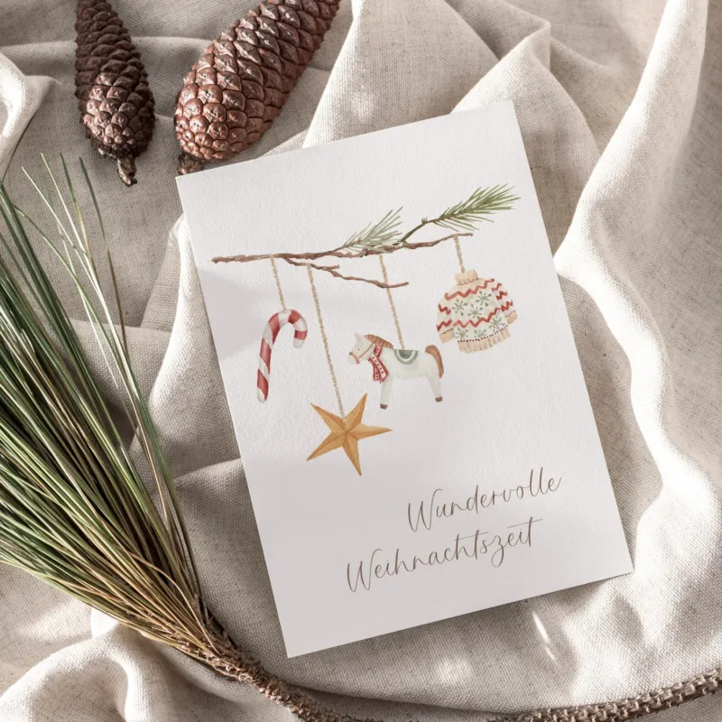Weihnachtskarte auf Strukturpapier Kranz Ast A6