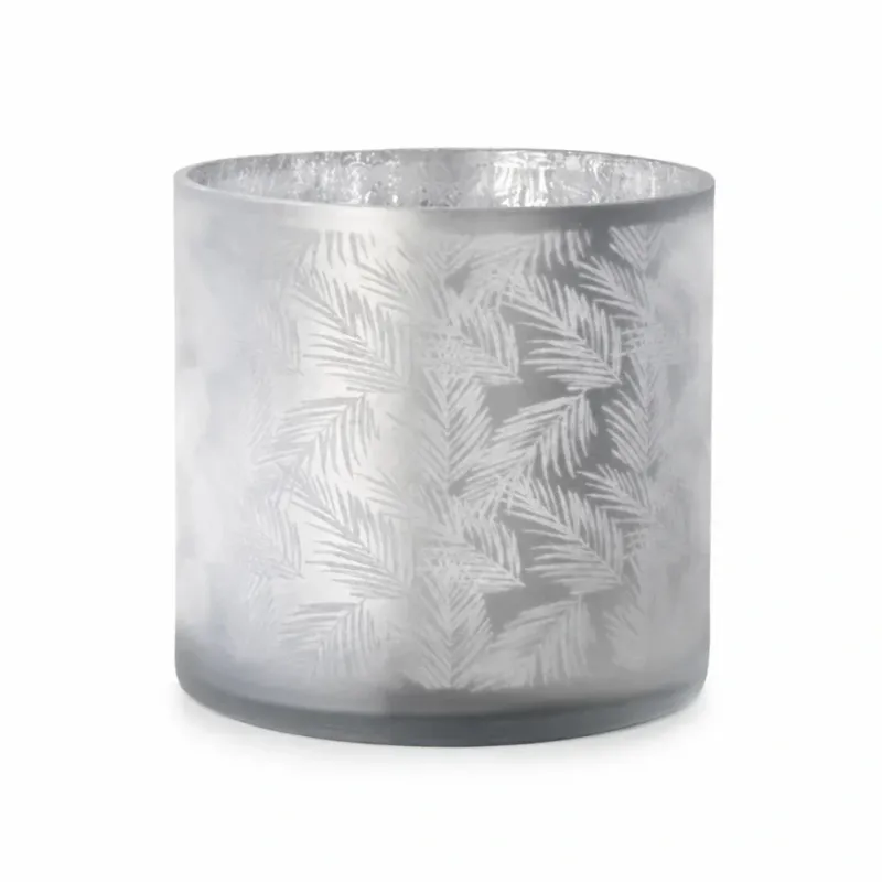 Windlicht Vase Awhia von Sompex aus weiß-silbernem Glas mit dekorativem Farnmuster, 20 cm