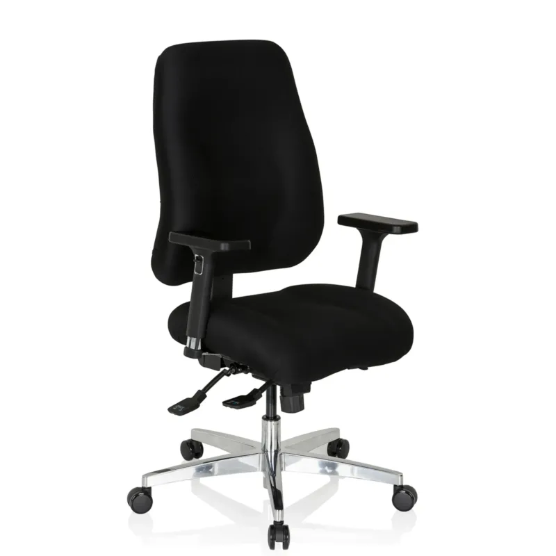 Schwarzer Profi-Bürostuhl ZENIT COMFORT mit Armlehnen und glänzendem Fußkreuz von hjh OFFICE