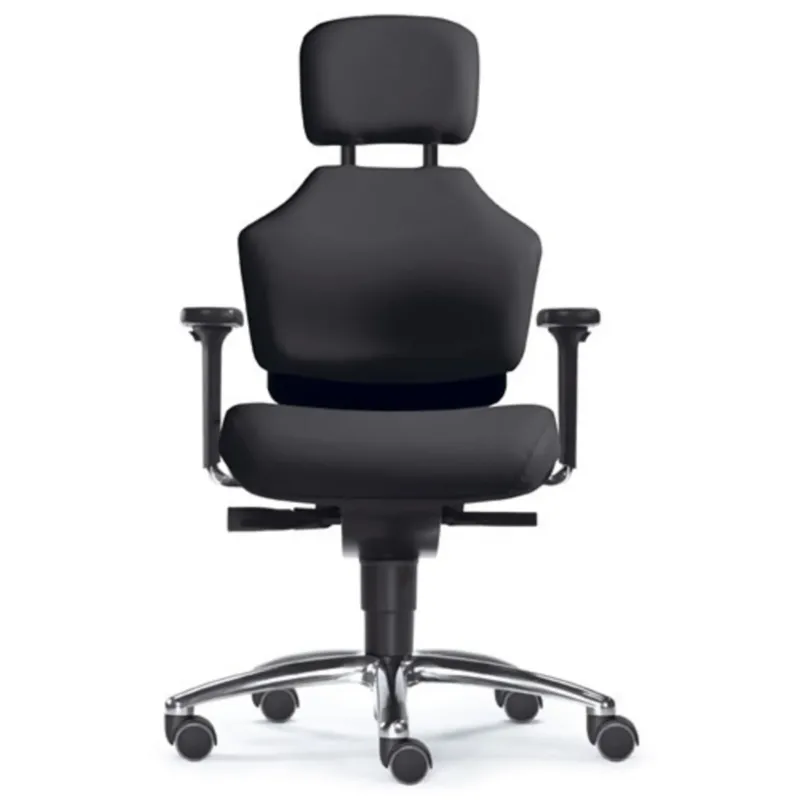 High-End-Bürostuhl ZERO 51 AL mit schwarzem Bezug, Kopfstütze und glänzendem Fußkreuz von Sitwell Steifensand